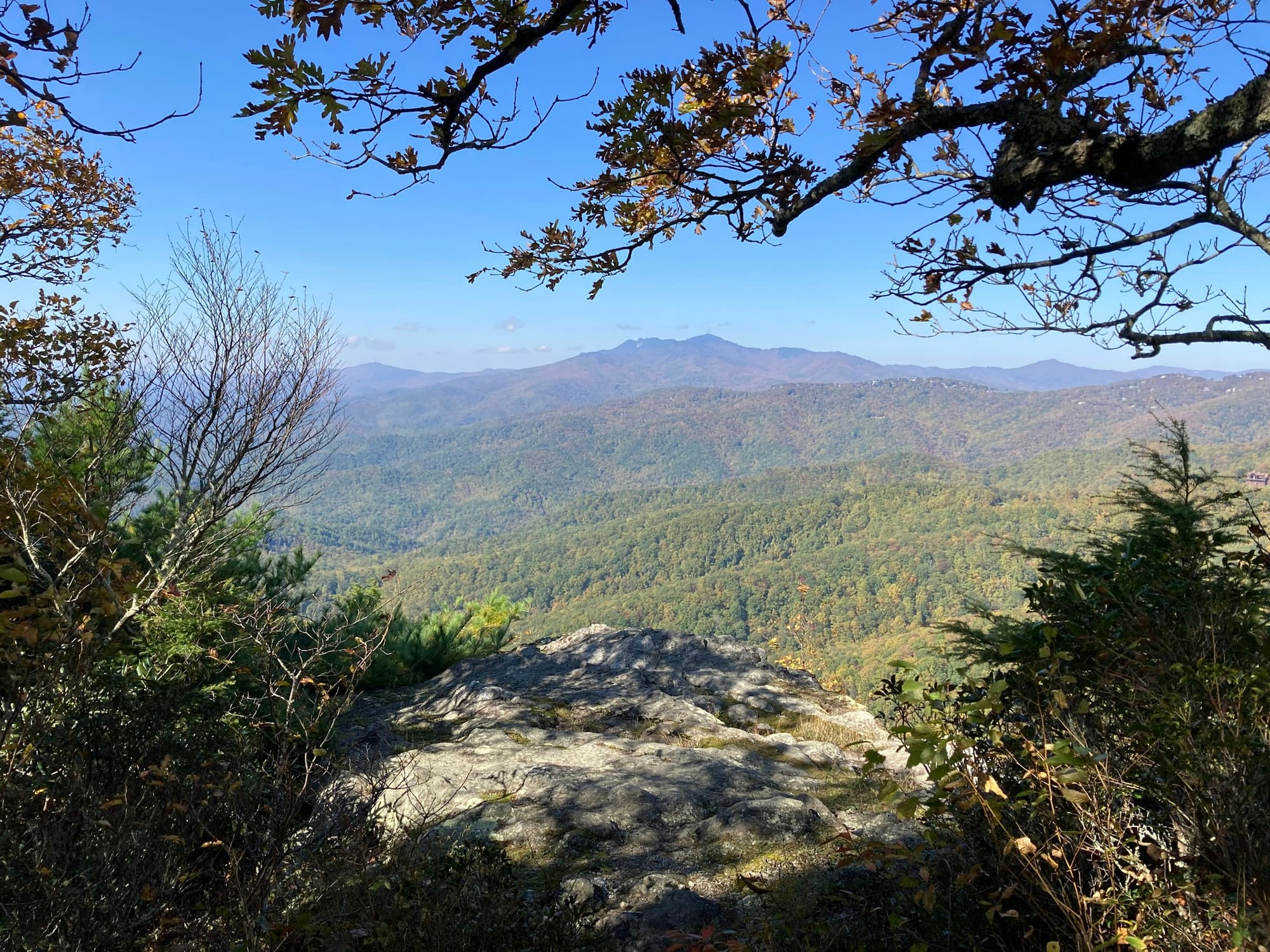 A rock overlook above the Blue Ridge Mountains in fall