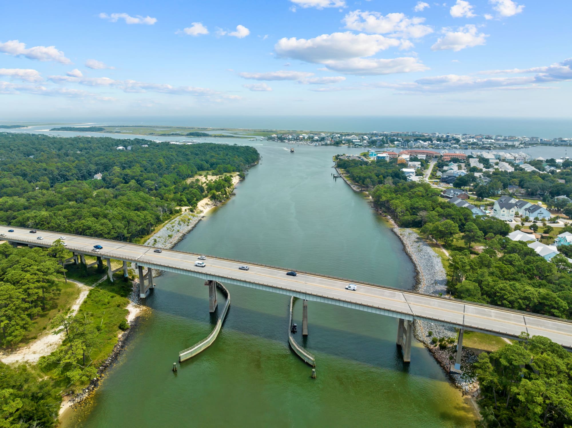 Aerial view of the bridge over the Intracoastal Waterway onto Pleasure Island