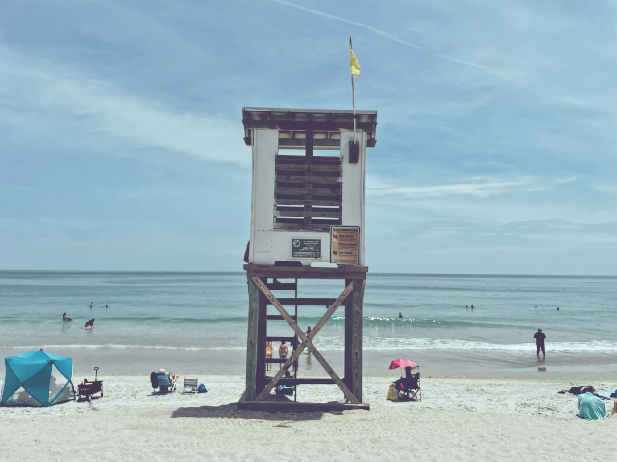 A lifeguard stand on the sand at Wrightsville Beach